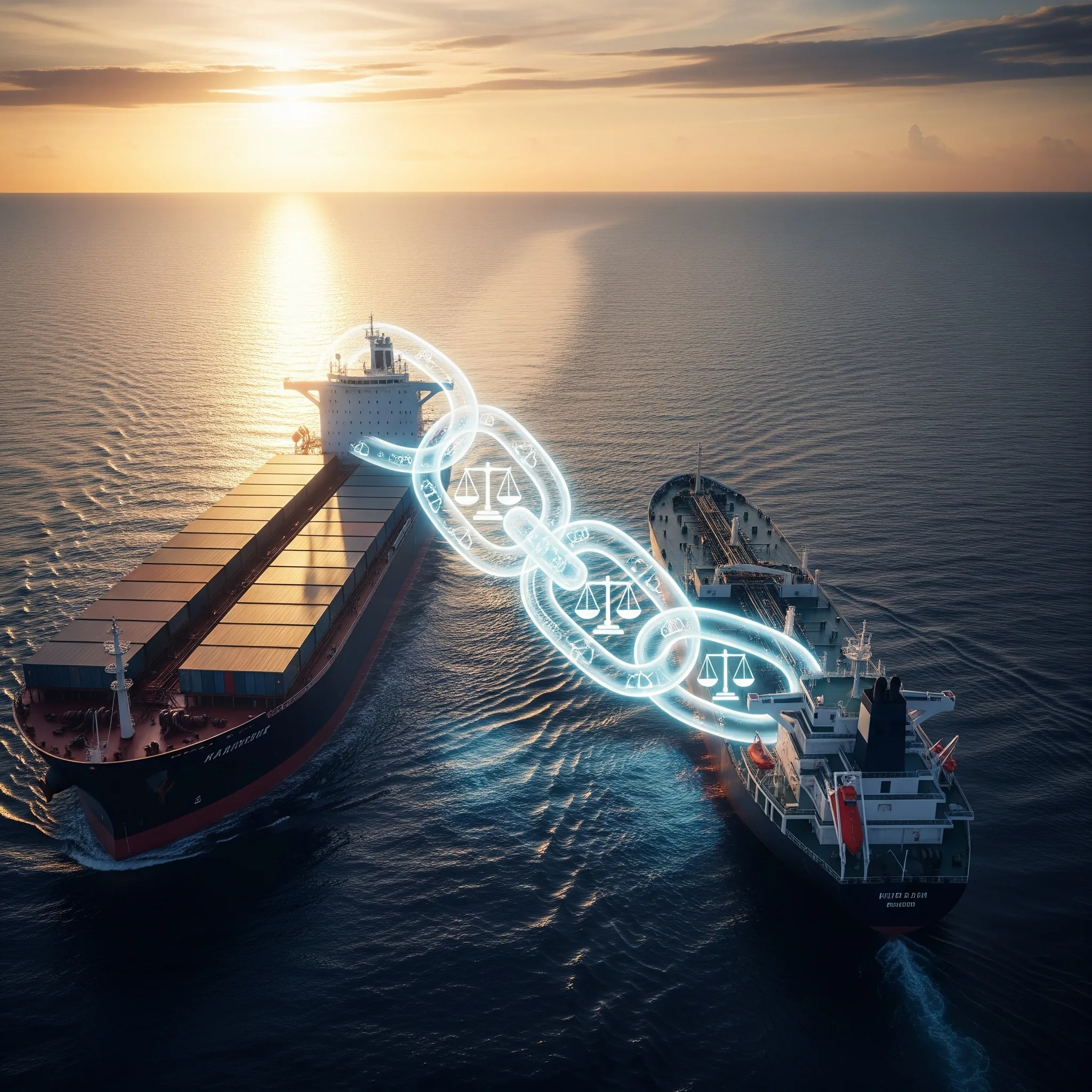 Image of two ships, representing a claim ship and an arrest ship, and the connection required